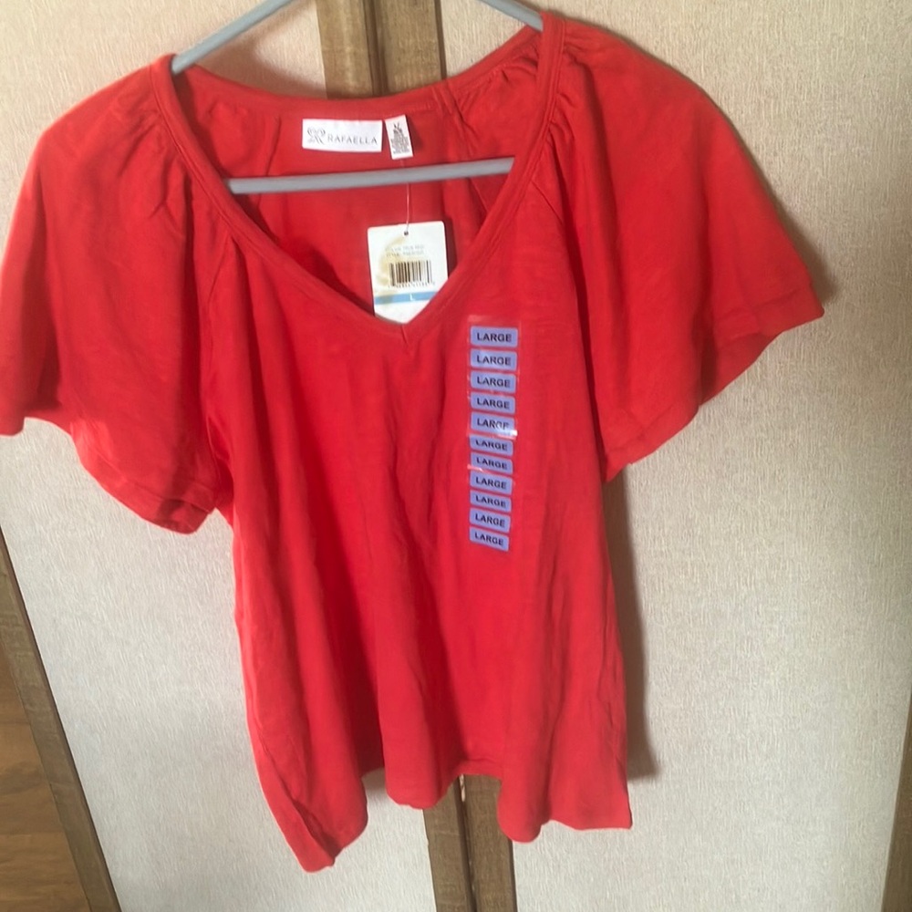 Rafaella Red V-Neck T-Shirt large NWT